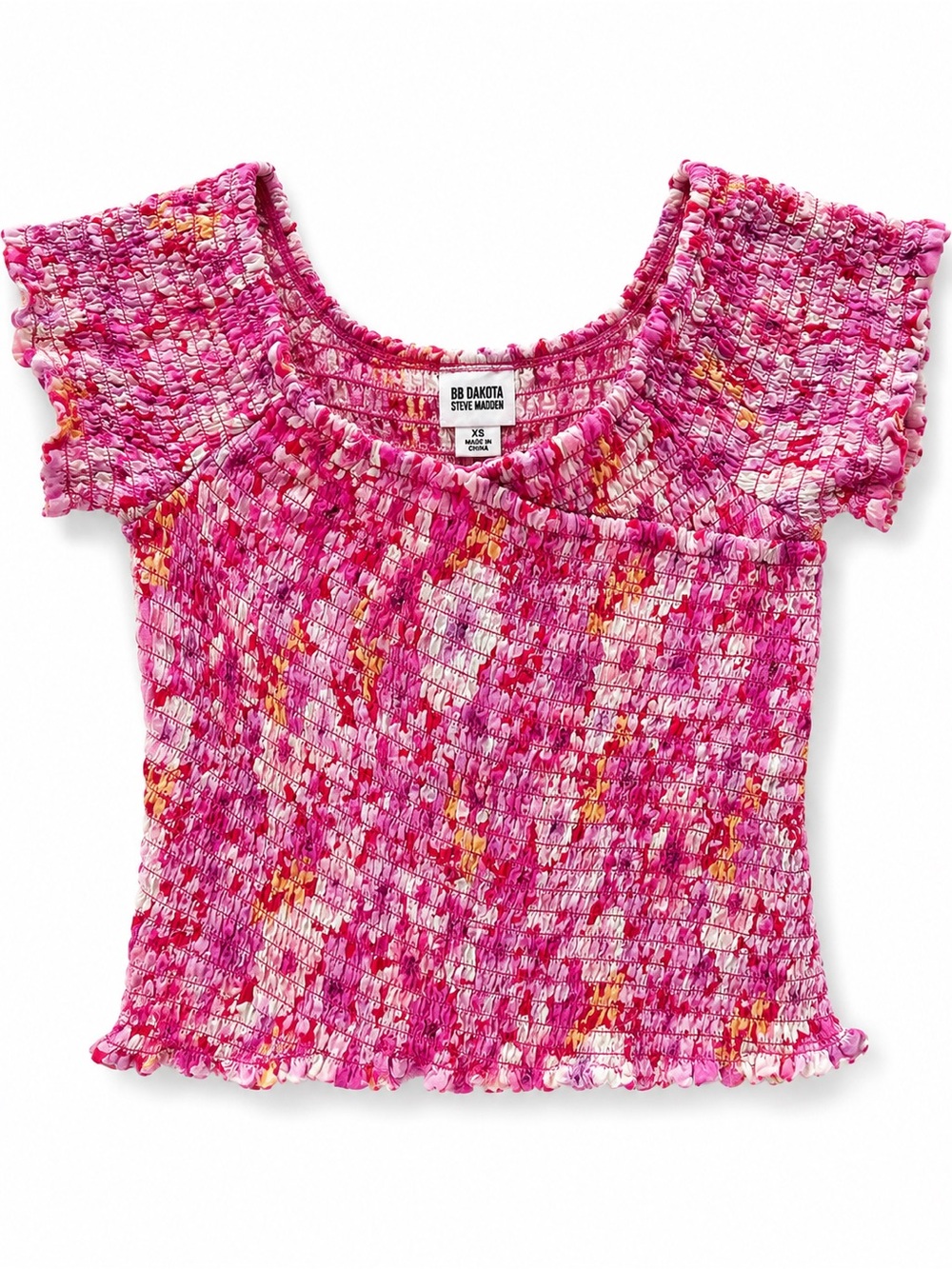 66. BB Dakota Girls' Pink Smocked Short Sleeve Top